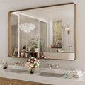 LOAAO 50X30 Inch Bathroom Mirror with Wood Grain Colored Metal Frame, Rounded Rectangle Metal Framed Bathroom Mirror, Anti-Rust, Hangs Horizontally or Vertically, Tempered Glass