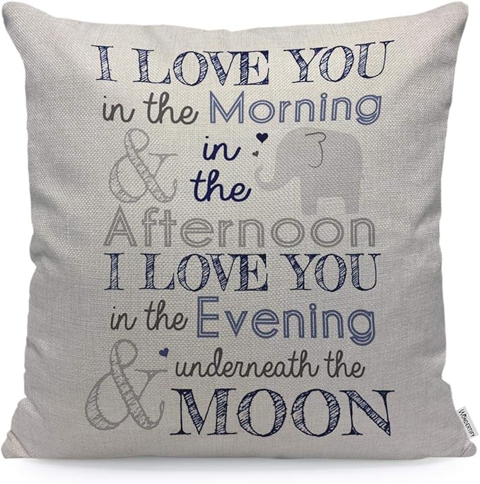 WONDERTIFY Pillow Cover I Love You in The Morning Afternoon Evening with Elephant Letter - Soft Linen Pillow Case for Decorative Bedroom/Livingroom/Sofa/Car - Cushion Covers 18x18 Inch