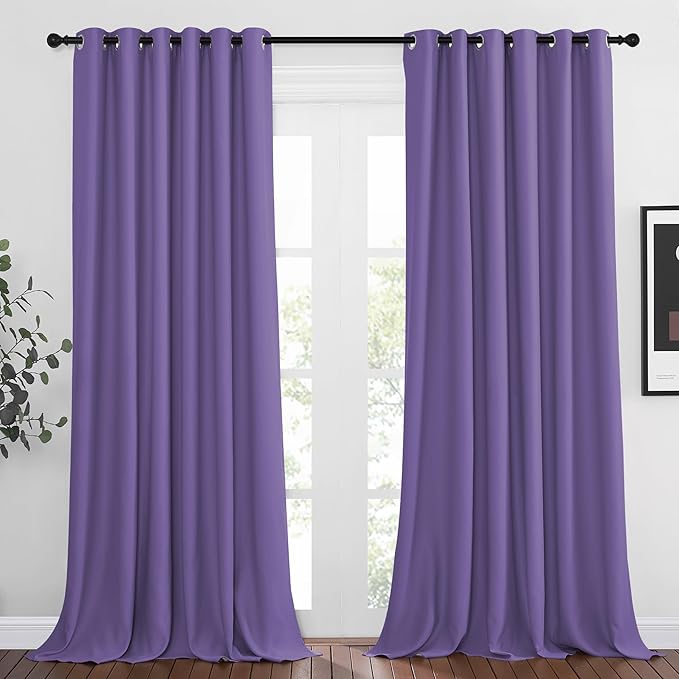NICETOWN Bedroom Blackout Curtains Panels - Triple Weave Energy Saving Thermal Insulated Solid Grommet Blackout Draperies for Patio (80 inches by 108 Inch, Lilac Purple, Set of 2)