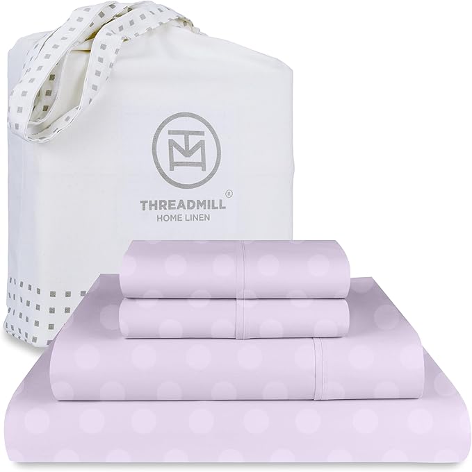 Threadmill 100% Cotton Sheets for King Size Bed | 4 Pc King Bed Sheets Set | Soft, Breathable Lightweight Damask Sateen for All-Season Use | Snug Fit Elastic Deep Pocket King Sheets | Lilac
