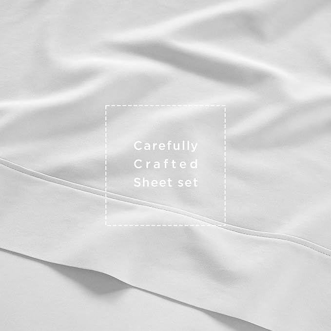 Threadmill Cotton Twin Sheet Set | 100% Cotton Sheets for Twin Size Bed | Solid Sateen Twin Bed Sheets Set with 16” Deep Pocket | Soft Breathable 3-Piece Cooling Sheet Set | White