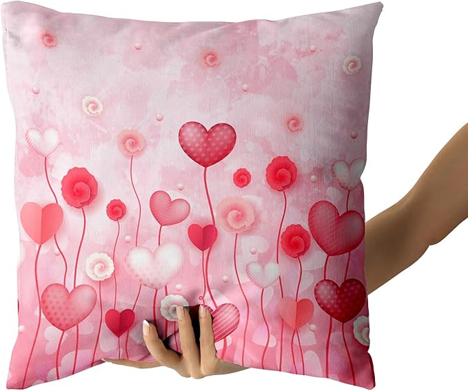 Giwawa Love Hearts Pillow Cover Set of 2 Red Pink Dots Heart Floral Cushion Covers Valentines Day Decorative Square Cotton Throw Pillowcases 20x20 Inches for Couch Sofa Bedding Wedding Holiday