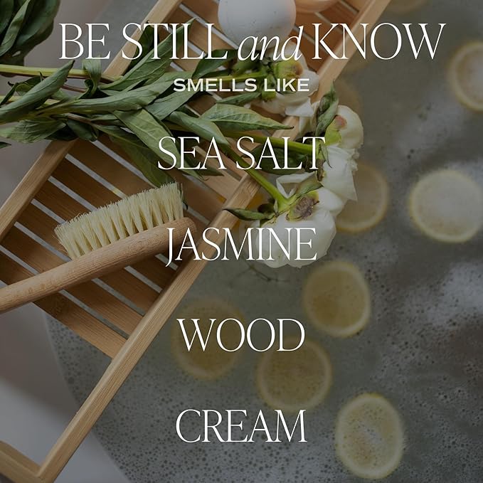Sweet Water Decor, Be Still and Know, Sea Salt, Jasmine, Cream, and Wood Scented Soy Wax Candle for Home - Christian Candle Gifts for Women - 9oz Clear Jar, 40 Hour Burn Time, Made in The USA