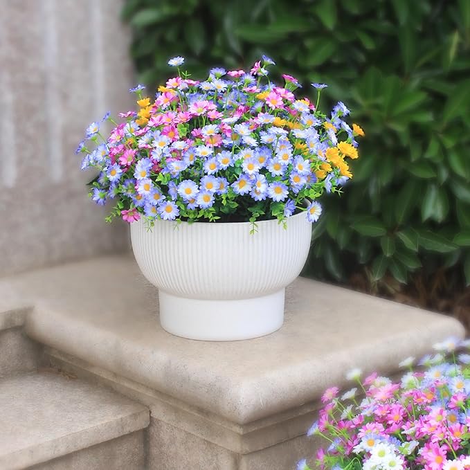 Artificial Plants & Flowers Outdoor 16 Bundles Fade Resistant Wildflowers Fake Daisy Outside Colorful Flowers Spring Summer Decorations for Planter Front Porch Decor(16 Bundles 3 Colors)