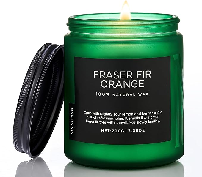 M&SENSE Fir & Orange Scented Natural Soy Wax Non Toxic Candle for Home, Cotton Wick Christmas Tree Scented 7.05oz Up to 50 Hours Holiday Aromatherapy Candle for Relaxation