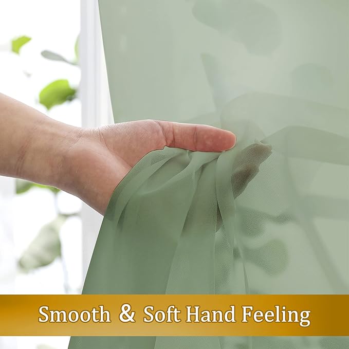 Aiyufeng Sage Green Curtains Sheer - Fresh Semi Sheer Window Covering, Light & Airy Privacy Sheer Panels for Bedroom Living Room Patio Glass Door, 40 inch Width x 54 inch Length, Set of 2