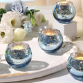Volens Round Blue Votive Candle Holders Set of 12, Blue Wedding Centerpiece Table Decorations, Mercury Glass Tealight Candle Holder for Bridal Shower, Baby Shower & Home Decor