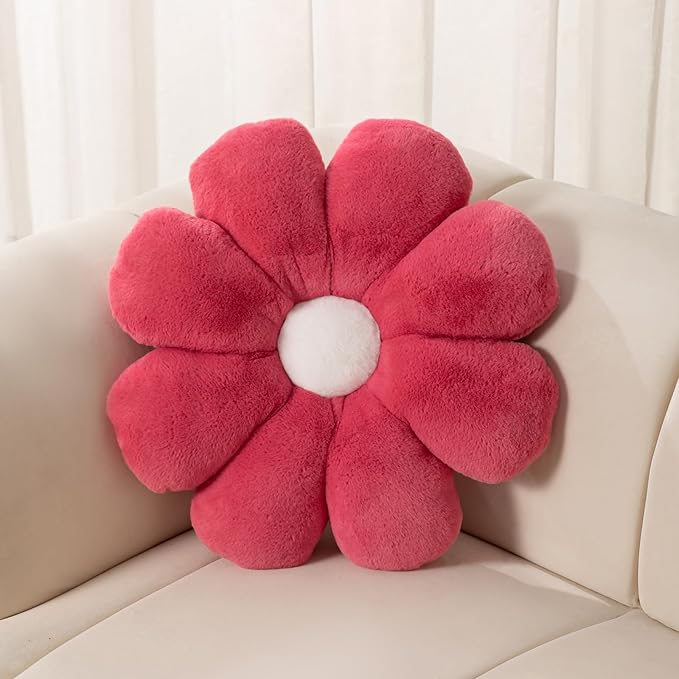 Flower Pillow, 17.7 Inch Rose Red Throw Pillows, Daisy Decorative Throw Pillows, Flower Shaped Pillow Floor Cushions for Reading and Room Dector