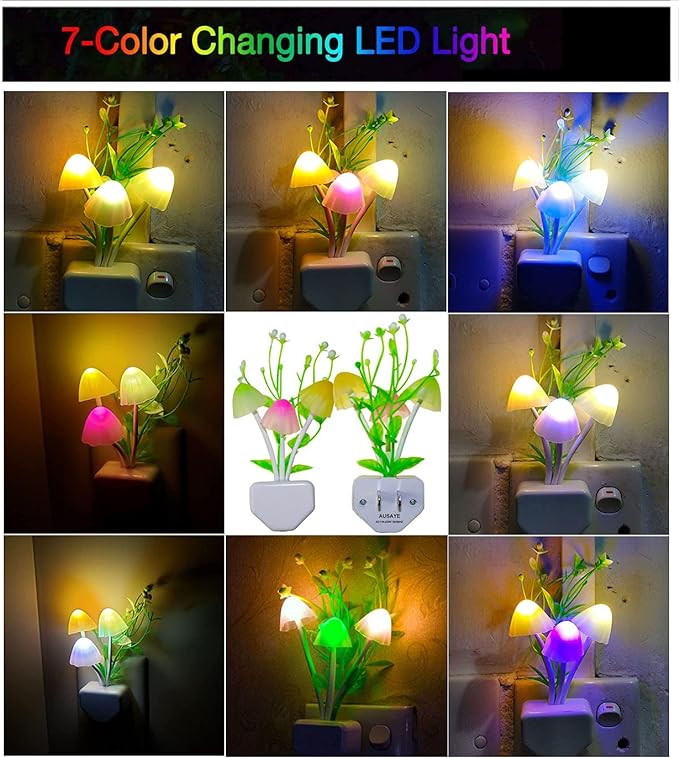 Sensor Led Night Light, Color Changing Plug-in LED Mushroom Light Dream Bed Lamp Cute NightLight Sweet Night Lights for Kids Adults