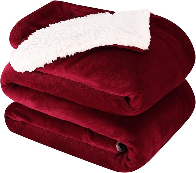 NANPIPER King Size Sherpa Blanket, Soft Fleece Throw for Bed, Reversible Thick Fuzzy Blanket for Winter (Wine Red, 90x108 inches)