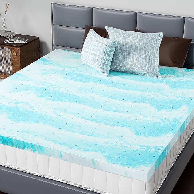 DUMOS Memory Foam Mattress Topper Queen, 3 Inch Thick Gel Infused Bed Toppers for Queen Size Bed, Soft Mattress Pads Breathable for Sleeper Sofa, RV, Camper, CertiPUR-US Certified, Blue