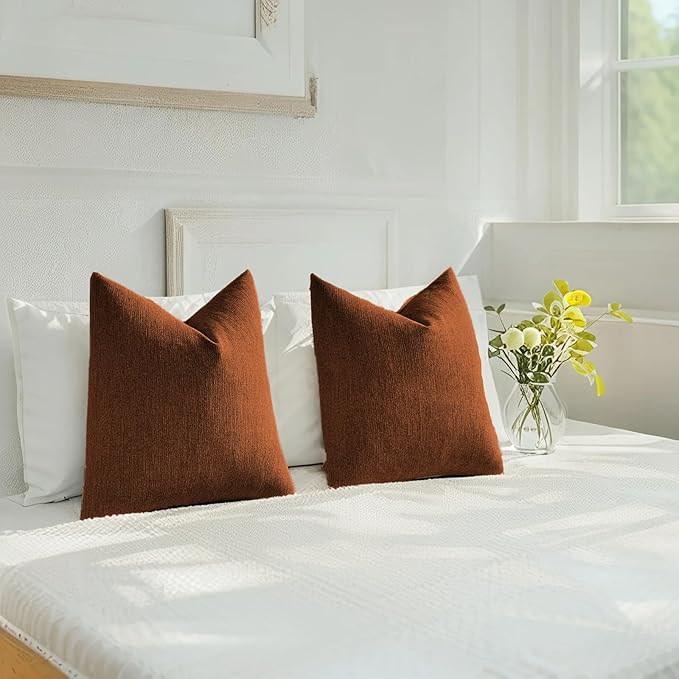 HAUSSY Rust Throw Pillow Covers 12x20 Inch Set of 2,Boho Decorative Faux Linen Lumber Throw Pillows Cozy Farmhouse Accent Cushion Covers,Home Decor for Couch Sofa Bed Living Room