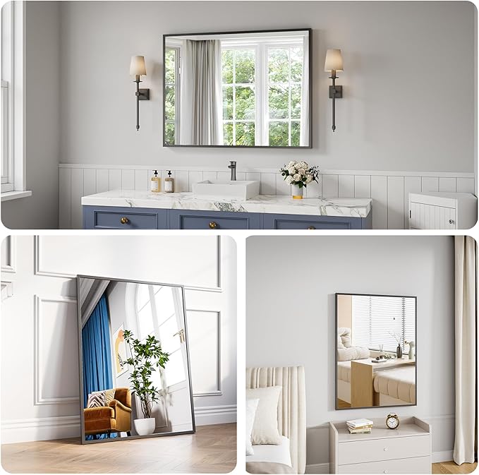 Koonmi Bathroom Mirror 30x40 Black Bathroom Wall-Mounted Mirrors, Modern Vanity Mirror for Bedroom, Living Room, Aluminum Alloy Frame Allow to Hang Horizontally or Vertically