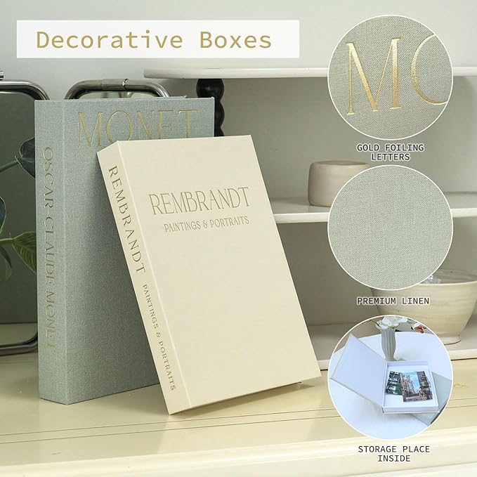 Set of 2 Decorative Books Box Modern Coffee Table Decorative Books for Home Decor Linen Faux Book for Home Table Decor Faux Decor Book Storage Box Bookshelf Decoration Boxes Desktop Storage Box