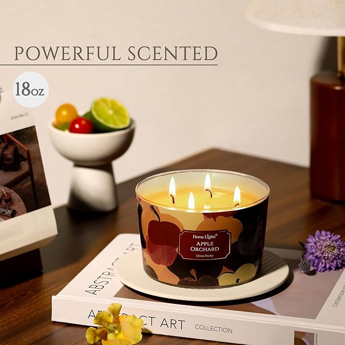 HomeLights Soy Wax Candles for Home Scented, 4-Wick Candles in Apple Orchard Scented, Aromatherapy Candles Gift for Parties, Relaxing, Eclectic Mixed Styles, 18oz