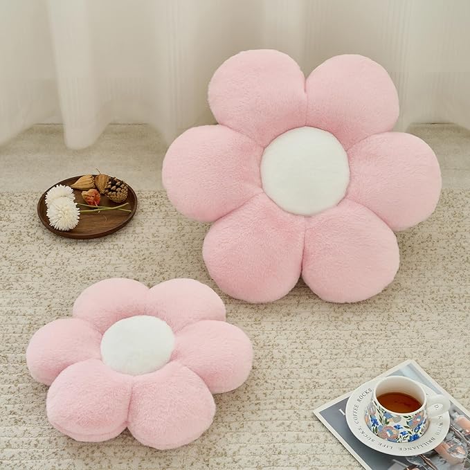Flower Pillow, Decorative Throw Pillows for Couch Bed, Cute Daisy Home Decor Flower Shaped Pillows for Bedroom Living Room (Pink, 14.9 Inches)