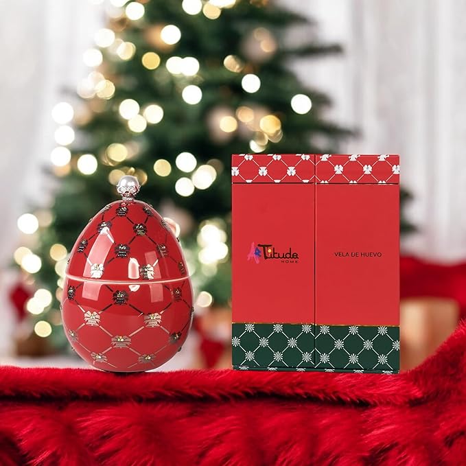 Christmas Candles | Scented Egg Candle with Cinnamon, Caramel, and Nutmeg | Elegant Christmas Decor & Gift | Warm Holiday Ambiance for Living Room and Gatherings | 14 Cm | Red