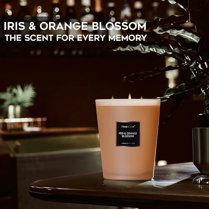 HomeLights Scented Candles | Large Jar Candle-33.3 Oz. Natural Soy Aromatherapy Candles | Up to 130 Hours Burn Time with 3 Cotton Wicks, Home Decorative Fragrance Candle Gift - Iris & Orange Blossom