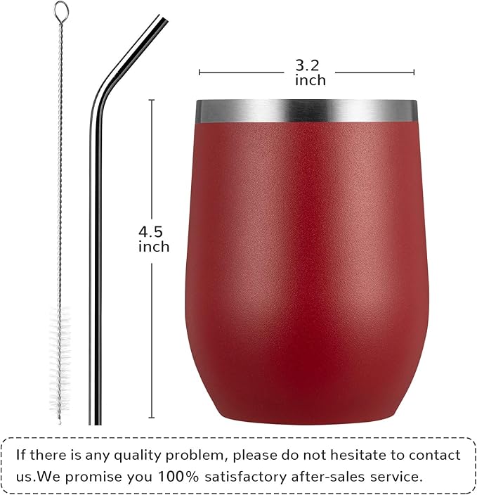 MEWAY Stemless 12oz Wine Tumbler Glasses with Lid -Insulated Double Wall Vacuum Stainless Steel Travel Tumbler with Straw,for Woman Under 10 dollars (Red,1)