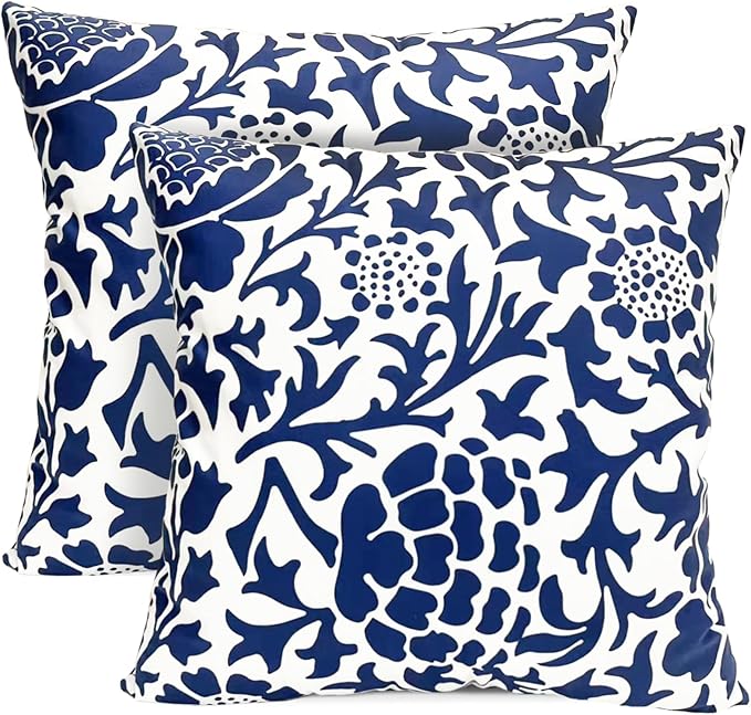 Decorative Throw Pillow Covers Set of 2 Blue Pillow Covers 18x18 inch Soft Short Plush Couch Pillow Case Floral Throw Pillows,Farmhouse Outdoor Pillow Covers for Sofa Bed Living Room Car