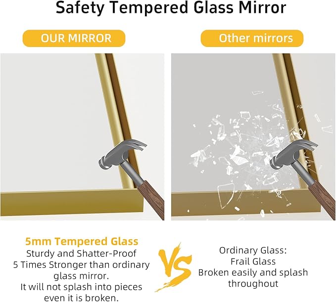 16x24 inch Gold Bathroom Mirrors for Over Sink, Metal Framed Wall Rectangle Mirror, Small Modern Bathroom Vanity Mirror, HD Tempered Glass Wall Mirror(Horizontal/Vertical)