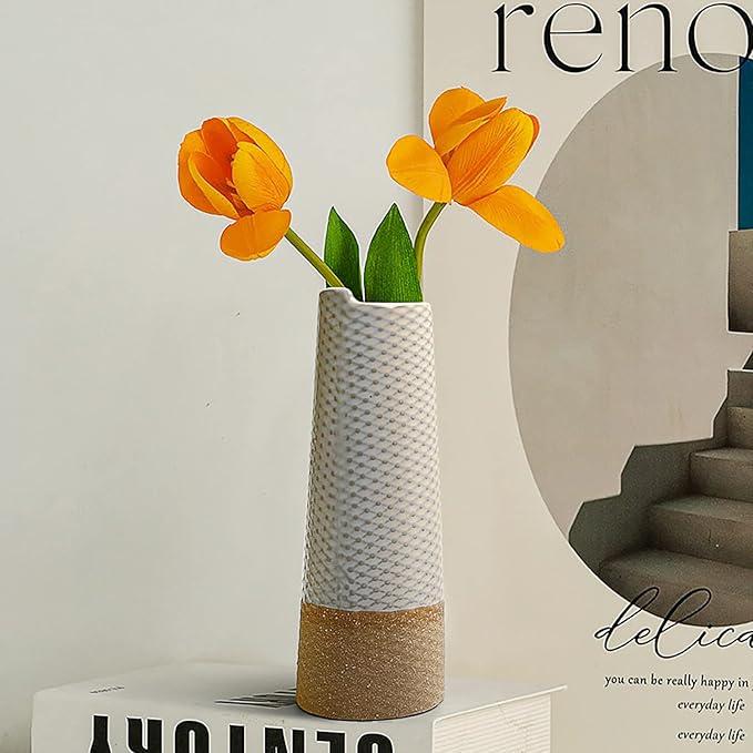 Ceramic Vase Set of 2 for Living Room Bedroom 7.2'' and 6.3'' Small Fake Flower Plant Vases for Home Decor Office Centerpieces Fireplace Retro Rustic Farmhouse Vintage Classic Gift