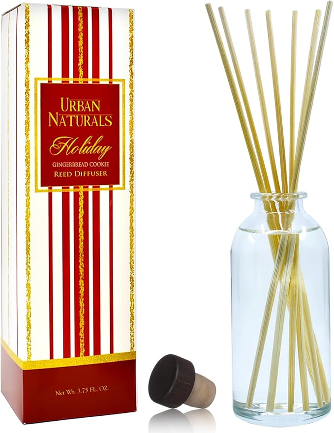 Urban Naturals Gingerbread Cookie Reed Diffuser Set - Warm Vanilla, Nutmeg, Cinnamon & Ginger - Made in The USA