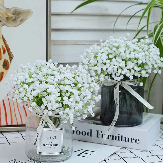 N&T NIETING Babys Breath Artificial Flowers White, 10Pcs Fake Gypsophila Bouquet Flowers Real Touch Faux Babies Breath Arrangement for Wedding Floral Party Home Centerpieces Decoration, White