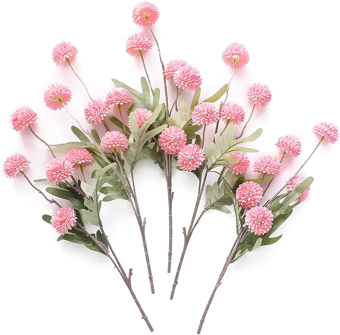Floroom 5pcs Pink Faux Silk Mums Artificial Flowers, Bulk Fake Small Mini Chrysanthemums with Stems for DIY Blush Wedding Centerpieces Floral Arrangements Vase Fillers Home Decorations