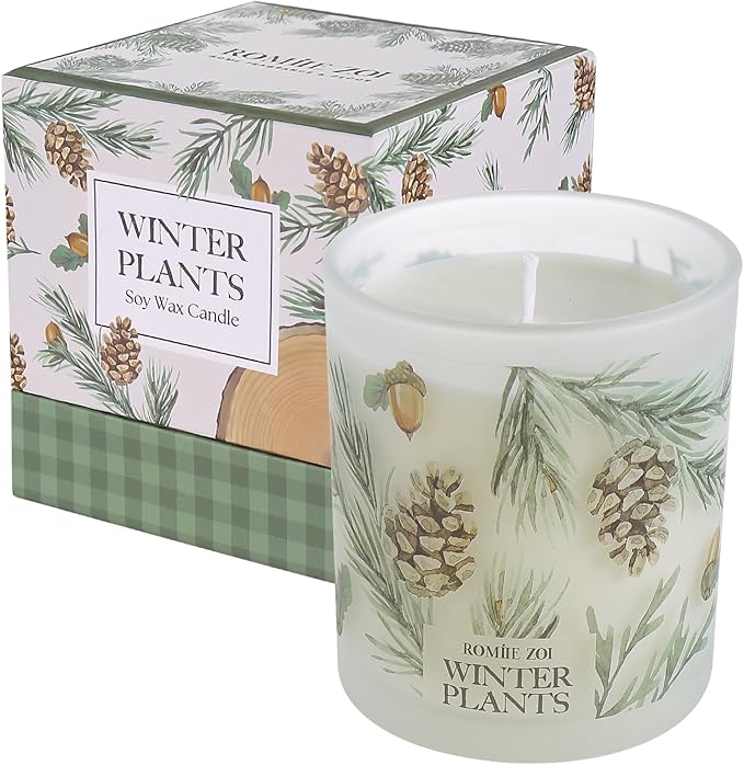 ROMIIE ZOI Christmas Scented Candle - 6oz Soy Wax Candle for Decoration, Winter Candle, Infused with Winter Pine Aroma - Cream & Green Gift Box Packaged for Holiday Season Gift