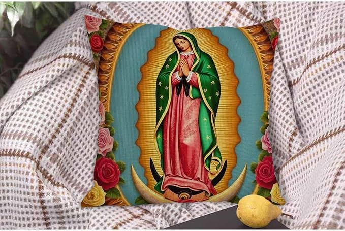 WONDERTIFY Pillow Cover Our Lady Guadalupe Mexican Saint Virgin Mary - Soft Linen Pillow Case for Decorative Bedroom/Livingroom/Sofa/Farm House - Couch Pillow Cushion Covers 18x18 Inch