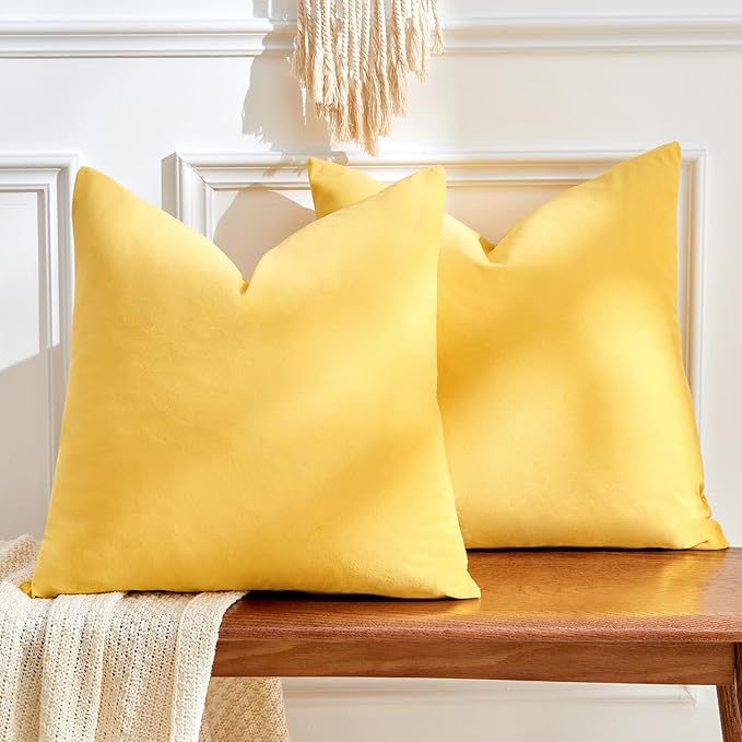 Throw Pillow Covers Yellow Set of 2 16x16 Inch Pillow Covers, Soft Velvet Fall Decorative Cases for Couch Sofa Bed, Home Boho Decor, Modern Farmhouse Cushion Covers