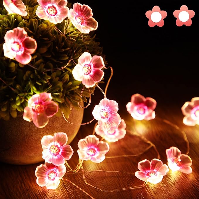 Mudder 13 FT 40 LEDs Cherry Blossom Flower String Lights for Bedroom, Pink Fairy Lights USB and Battery Operated Decorative String Lights Indoor Outdoor(1 Pack)