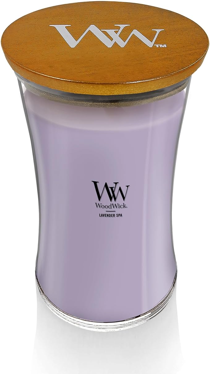 WoodWick Large Hourglass Candle Lavender Spa Scent Premium Soy Blend Crackles as it Burns 21oz Perfect for Gifting