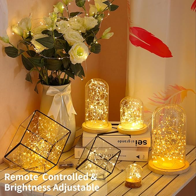 GDEALER 4 Pack 16.4 Feet 50 Led Fairy Lights Battery Operated with Remote Timer Waterproof Silver Wire Twinkle Christmas String Lights Outdoor Indoor 8 Modes for Bedroom Wedding Dorm Decor Warm White