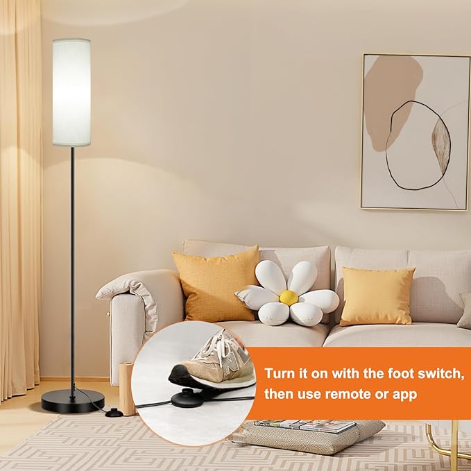FRIDEKO HOME Floor Lamp, Color Changing Ambient Lighting for Living Room & Gaming Decor, Smart Standing Lamp with App & Remote Control, Tall Corner Lamp for Bedroom, 9W 800LM, Foot Switch, White Shade