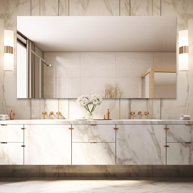 Mirrorons Large Mirror 72" x 36", Modern Rectangle Bathroom Mirror with Frameless Polished Edge, Hangs Horizontally or Vertically. Upgraded Shatterproof Bathroom Mirrors for Wall.