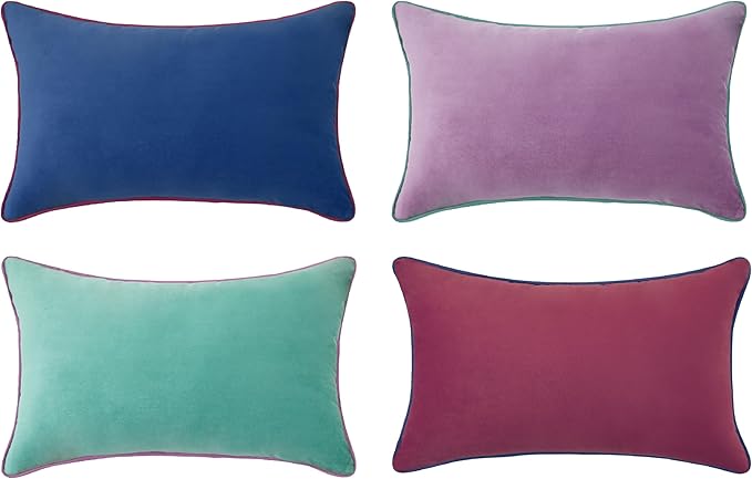 MONDAY MOOSE Decorative Throw Pillow Covers Cushion Cases, Set of 4 Soft Velvet Modern Double-Sided Designs, Mix and Match for Home Decor, Pillow Inserts Not Included (12x20 inch, Purple/Blue)