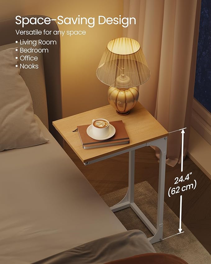VASAGLE C-Shaped End Table, Small Side Table for Couch, Sofa Table with Metal Frame for Living Room, Bedroom, Bedside, Almond Yellow and Cloud White