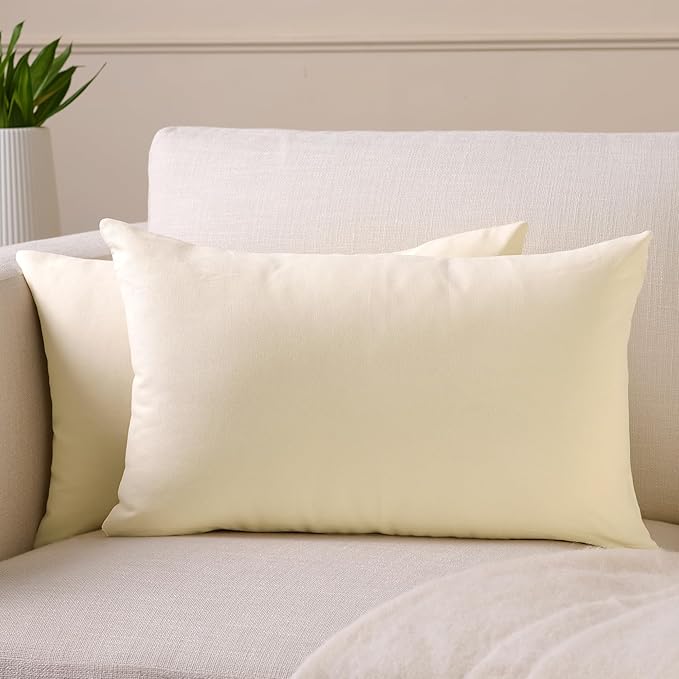 Encasa XO Throw Pillow Covers 12x20 in Set of 2 Natural | No Inserts | Cotton Pillow Covers for Living Room, Bed, Sofa, Couch | Decorative Cushion Covers with Improved Zippers
