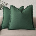 Foindtower Set of 2 Decorative Linen Fringe Throw Pillow Covers Cozy Boho Farmhouse Cushion Cover with Tassels Soft Accent Pillowcase for Couch Sofa Bed Living Room Home Decor, 20×20 Inch, Pine Green