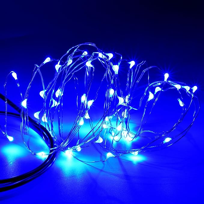 Karlling USB Plug in LED Fairy Lights,50 LED Bulbs 16 Ft Silver Wire Starry String Lights for Bedroom Patio Garden Party Wedding Commercial Lighting (Blue)