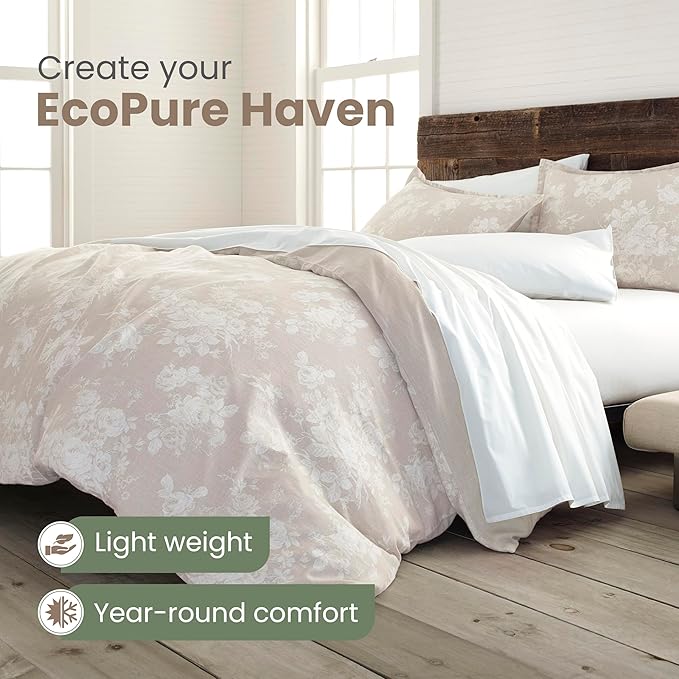 Martex EcoPure Comfort Wash 2-Piece Print Twin Comforter Set – 100% Organic Cotton - All-Season - Breathable & Lightweight – Easy Care – Sienna