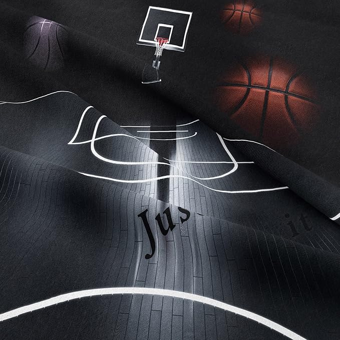 Tailor Shop Sports Basketball Comforter Set for Boys Teens Men Black Basketball Court Comforter Basketball Quilt Bedding Set Soft Lightweight Microfiber Full Size with 1 Comforter 2 Pillowcases…