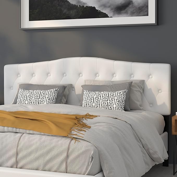 Flash Furniture Cambridge Tufted Upholstered King Size Headboard in White Fabric