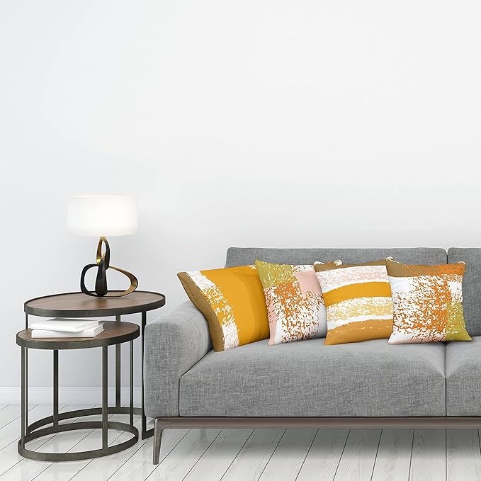 Ambesonne Grunge Throw Pillow Cushion Case Pack of 4, Abstract Design Simplistic Minimal Stripes Brushstrokes Contemporary Print, Modern Accent Double-Sided Digital Printing, 16", Orange Rose and Fawn