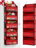 ULG 1 Pack Over The Door Organizer – 5 Shelf Door Organizer Hanging & 10 Side Pockets, Reinforced 44LB Capacity Hanging Organizer, Behind The Door Storage for Bedroom, Nursery, Christmas (Red)