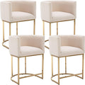 Modern Counter Height Linen Upholstered Bar Stools Set of 4, 24" Kitchen Counter Island Stools Bar Chairs with Gold Metal Frame for Kitchen Island, Cream