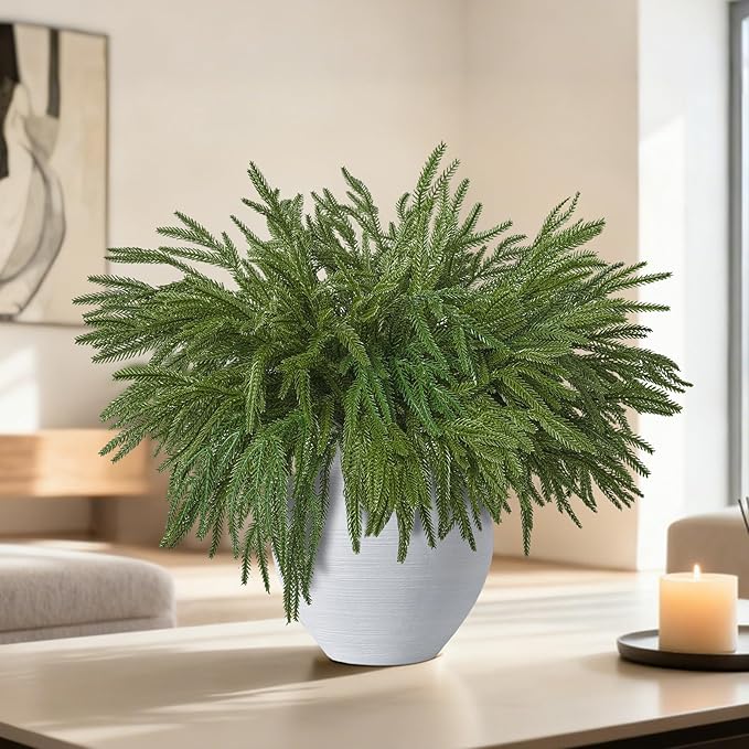18 Pcs Real Touch Norfolk Pine Branches,Artificial Christmas Green Faux Cedar Norfolk Pine Stems Fake Greenery Pine Picks for Vase DIY Garland Wreath Xmas Indoor Outdoor Home Decoration (18 Inches)