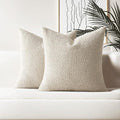 HAUSSY Set of 2 24x24 Decorative Throw Pillow Covers, Soft Cozy European Pillow Shams Textured Boucle, Home Decor for Couch Bed Living Room, Beige